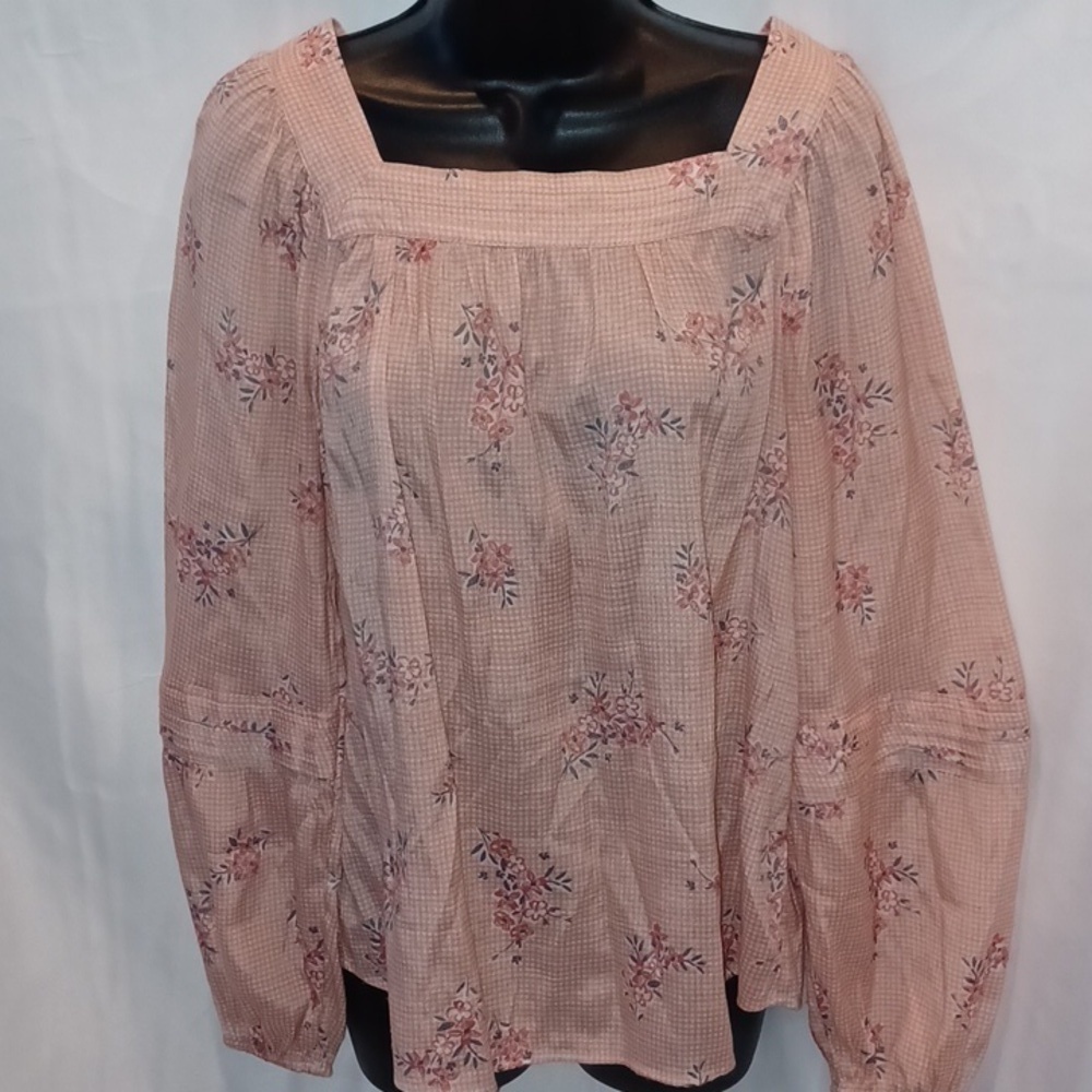 LC Lauren Conrad square neck blouse peach floral size Medium